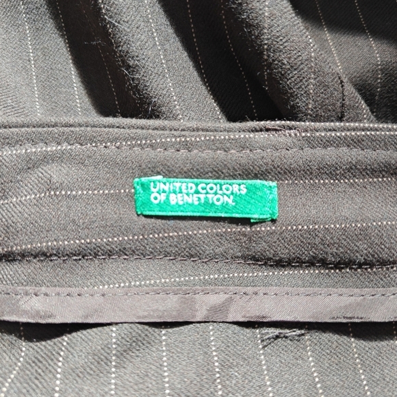 United Colors Of‎ Benneton Medium Pinstripe Brown Midi Skirt Pocket Back Slit - Picture 8 of 9